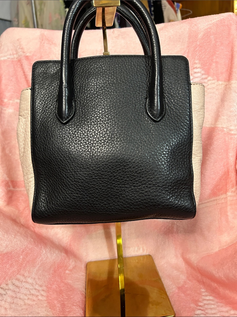 Tory Burch Small Clara Leather Tote in Two Tone Pink and Black Retail $425.00 - Picture 5 of 14
